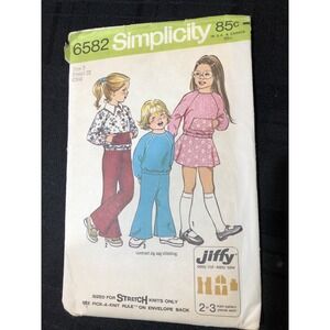 Simplicity 1974 Sewing Pattern #6582 Girls Top Skirt Bell Bottom Pants Size 3